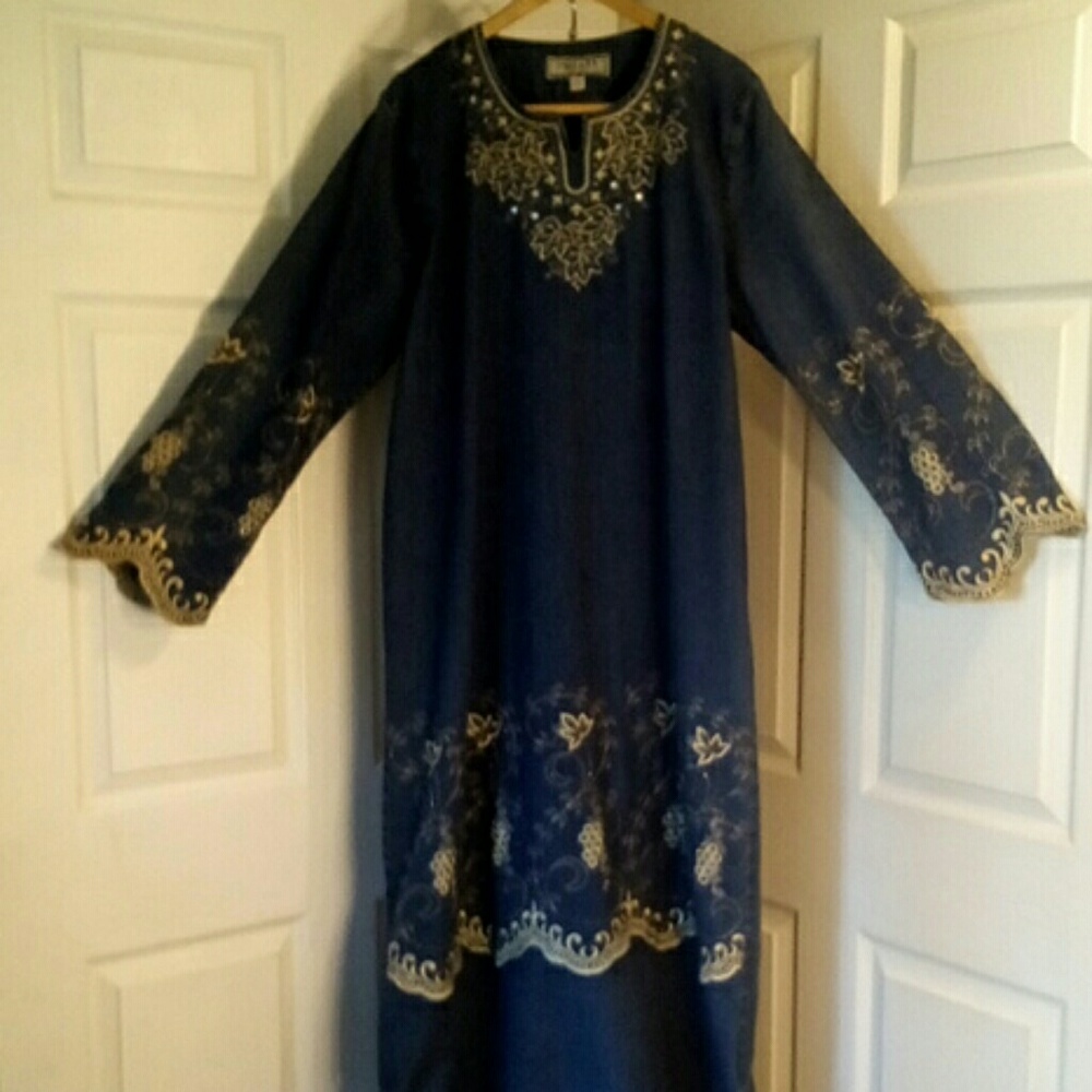 100% stretch denim cotton jean maxi dress